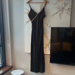 Zara Black Maxi Slip Dress with Rhinestone Trim